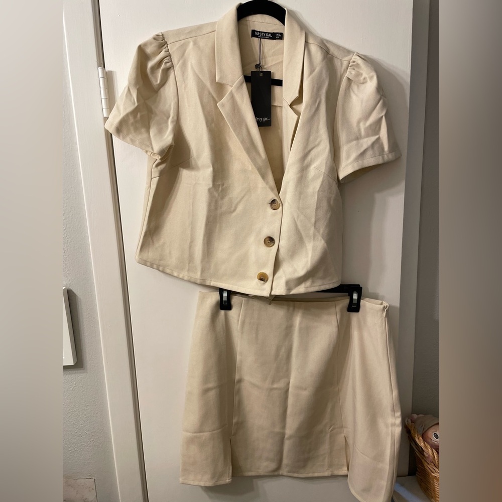 Nasty Gal Beige Blazer and Skirt Set | NEW with tags| Top size 12,Bottom size 14